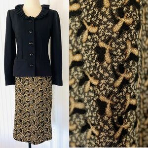 Vintage 1960's Gold Metallic Brocade Skirt Small Jacquard Pattern Made in France